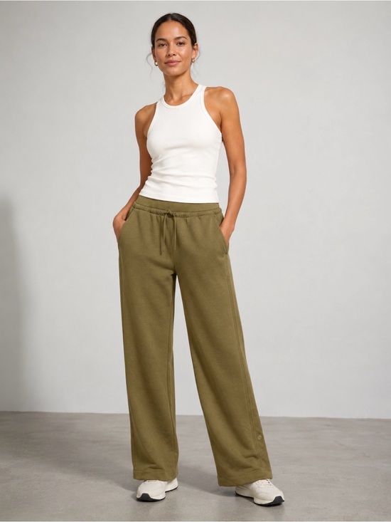 Athleta Pants - Athleta Women’s Wide Leg Pants Size L Tan Khaki Drawstring Pull On Travel